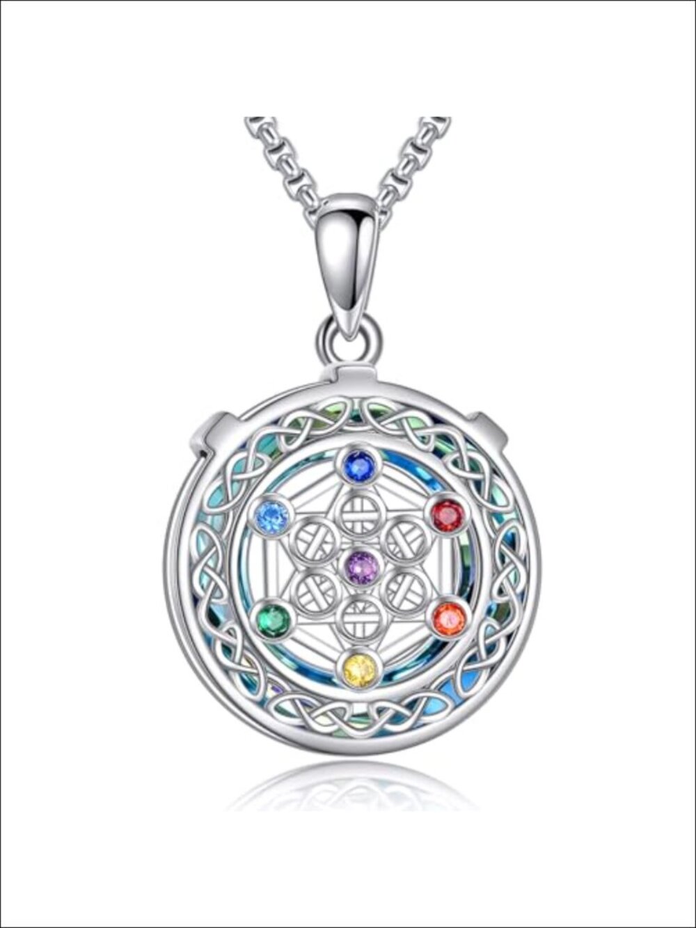18k White Gold Plated Metatron Cube Pendant Necklace 22" Chakra Amulet